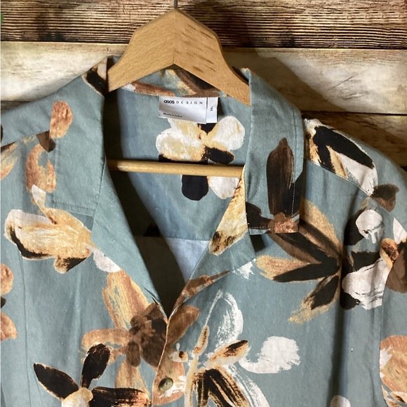 Men’s Hawaiian Shirt ASOS Design Brown Floral Button Down - Picture 4 of 7